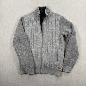 Buffalo David Bitton Gray Full-Zip Cable Knit Sweater